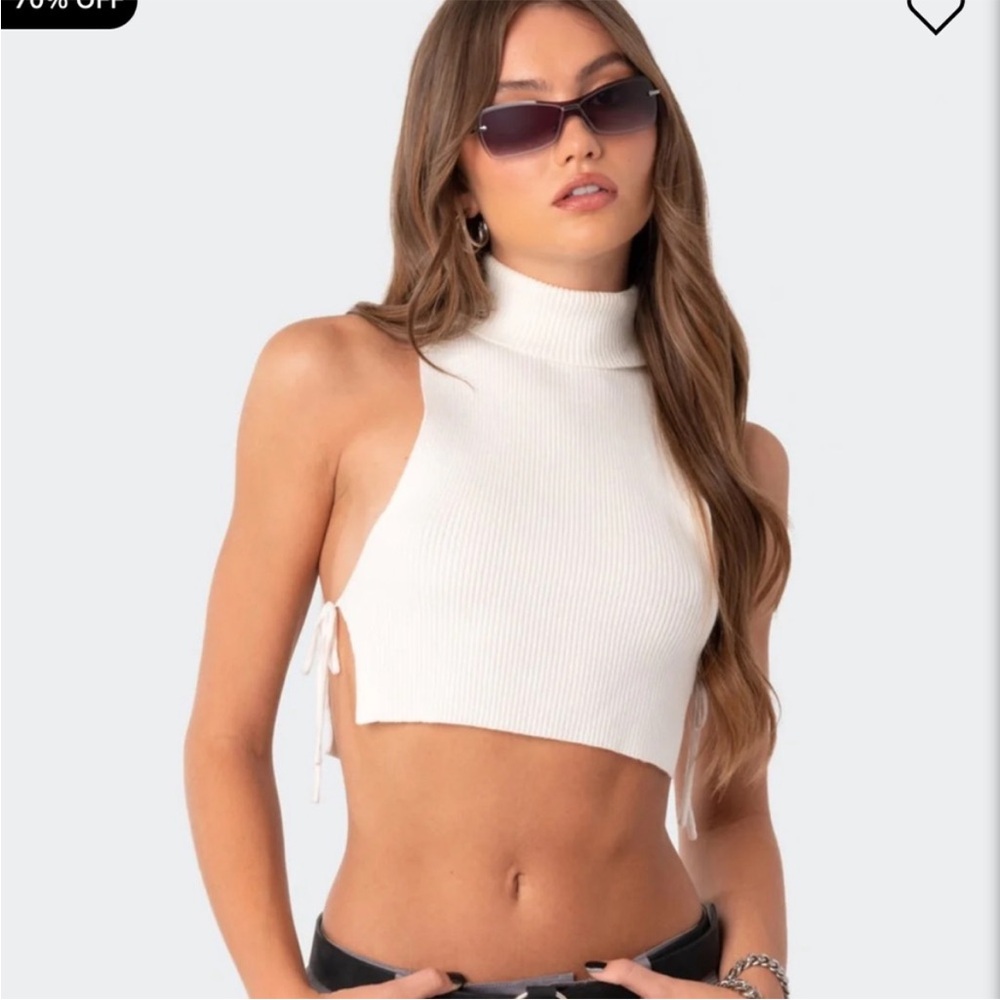 Knit Open Side Top Turtleneck Tank